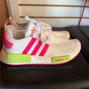 Women’s Adidas White Sneakers with Pink and Green